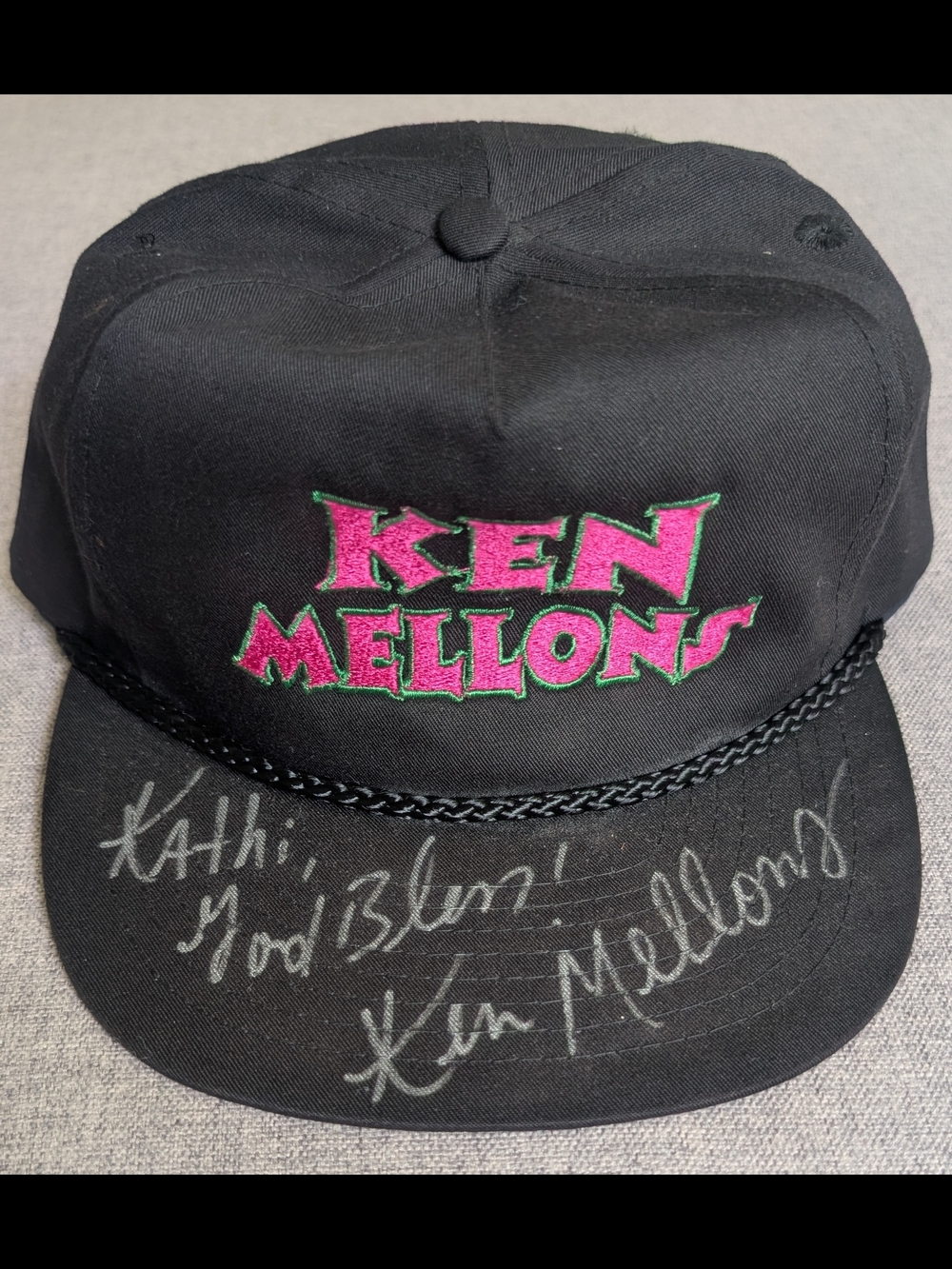 Vintage 90s Ken Mellons Autographed Snapback Black & Pink Hat Cap Flat Brim